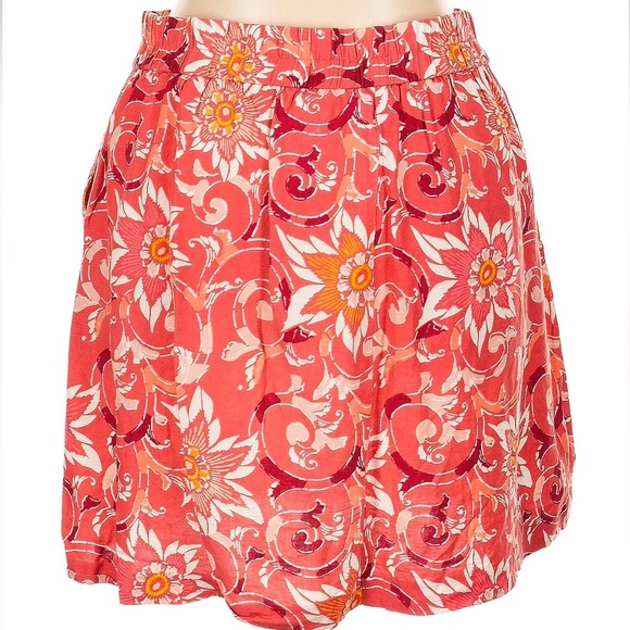Ann Taylor LOFT Tropical Floral Coral Pink Linen Pleated Full Skirt Size Large L - Picture 6 of 6
